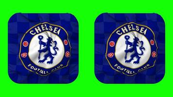 Chelsea fútbol americano club bandera en escudero forma aislado con llanura y bache textura, 3d representación, verde pantalla, alfa mate video