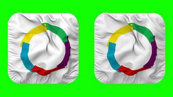 organisation internationale de la frankofoni, oif flagga i väpnare form isolerat med enkel och stöta textur, 3d tolkning, grön skärm, alfa matt video