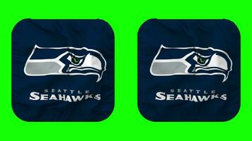 Seattle Seahawks Flag in Squire Shape Isolated with Plain and Bump Texture, 3D Rendering, Green Screen, Alpha Matte video