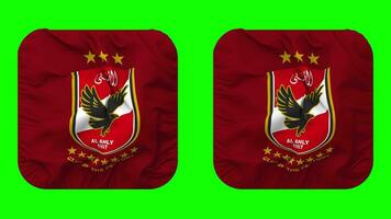 Al Ahly Sporting Club, Ahly Football Club Flag in Squire Shape Isolated with Plain and Bump Texture, 3D Rendering, Green Screen, Alpha Matte video