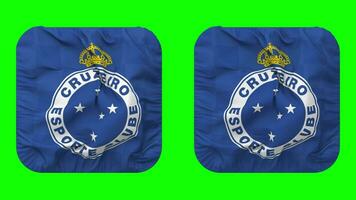 cruzeiro deporte clube bandera en escudero forma aislado con llanura y bache textura, 3d representación, verde pantalla, alfa mate video