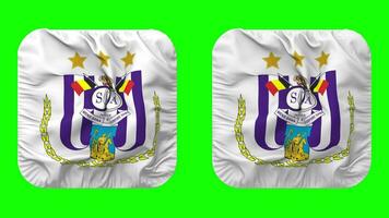 reale sportivo club anderlecht bandiera nel scudiero forma isolato con pianura e urto struttura, 3d rendering, verde schermo, alfa Opaco video