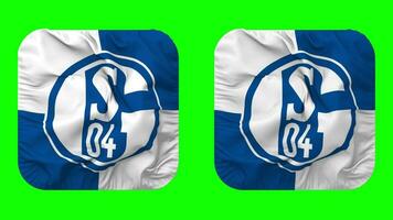 fubballclub gelsenkirchen schalke 04 e v, fc schalke 04 bandiera nel scudiero forma isolato con pianura e urto struttura, 3d rendering, verde schermo, alfa Opaco video