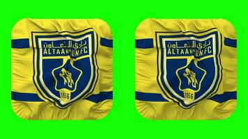 Al Taawoun Football Club Flag in Squire Shape Isolated with Plain and Bump Texture, 3D Rendering, Green Screen, Alpha Matte video