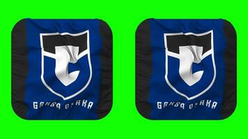 gamba Osaka fútbol americano club bandera en escudero forma aislado con llanura y bache textura, 3d representación, verde pantalla, alfa mate video