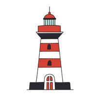 Lighthouse in colored outline isolated on white background. Outline lighthouse hand draw vector illustration.