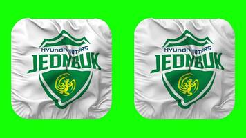 Jeonbuk Hyundai Motors Football Club Flag in Squire Shape Isolated with Plain and Bump Texture, 3D Rendering, Green Screen, Alpha Matte video