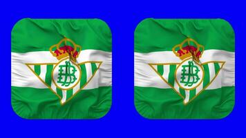 real betis balompié, real betis bandera en escudero forma aislado con llanura y bache textura, 3d representación, verde pantalla, alfa mate video