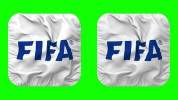 international association Football fédération, fifa drapeau dans écuyer forme isolé avec plaine et bosse texture, 3d le rendu, vert filtrer, alpha mat video