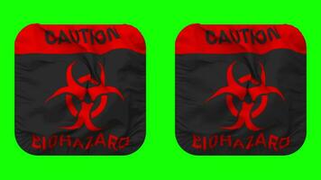 Caution Biohazard Sign Flag in Squire Shape Isolated with Plain and Bump Texture, 3D Rendering, Green Screen, Alpha Matte video