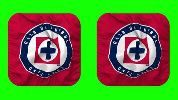 club de zaalvoetbal cruz azul vlag in schildknaap vorm geïsoleerd met duidelijk en buil textuur, 3d weergave, groen scherm, alpha matte video