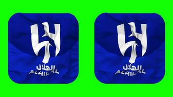 Alabama hilal saudi fútbol americano club, Alabama hilal sfc bandera en escudero forma aislado con llanura y bache textura, 3d representación, verde pantalla, alfa mate video