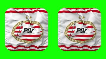 philips sport vénérer drapeau dans écuyer forme isolé avec plaine et bosse texture, 3d le rendu, vert filtrer, alpha mat video