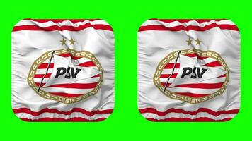 Philips Sport Vereniging Flag in Squire Shape Isolated with Plain and Bump Texture, 3D Rendering, Green Screen, Alpha Matte video