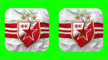 Fudbalski klub Crvena zvezda Flag in Squire Shape Isolated with Plain and Bump Texture, 3D Rendering, Green Screen, Alpha Matte video