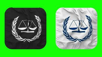 International Criminal Court, ICC Flag in Squire Shape Isolated with Plain and Bump Texture, 3D Rendering, Green Screen, Alpha Matte video