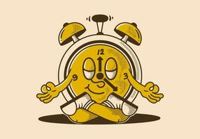 alarma reloj mascota personaje en meditación actitud vector