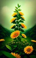 Calendula flower at the peak of its beauty, standing tall amidst of green leaves. photo