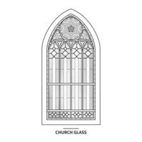 One Catholic glass church black and white window. vector