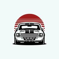 Classic American Muscle Car Front View Vector Art Illustration Isolated in White Background. Best for Automotive Tshirt Design