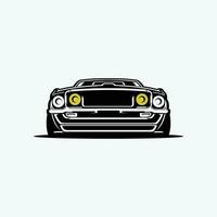 American Muscle Car Front View Silhouette Monochrome Vector Art Silhouette Isolated in White Background