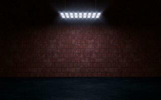 Dark brick room with top light, 3d rendering. photo