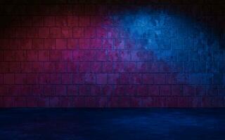 Dark brick wall with neon light, 3d rendering. photo