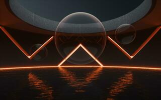 Water surface with glowing lights, 3d rendering. photo