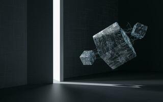 Cube and door, science and technology, 3d rendering. photo