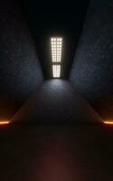 Dark brick room with top light, 3d rendering. photo
