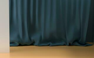 Empty room with soft curtain, 3d rendering. photo