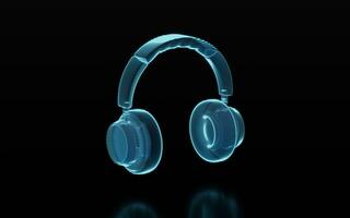 holográfico imagen de auriculares juego de azar auriculares, 3d representación. escuchando audio electrónico dispositivo. foto