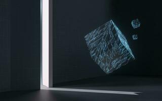 Cube and door, science and technology, 3d rendering. photo
