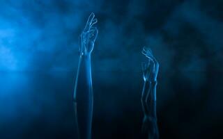 Hand sculpture with fog background, 3d rendering. photo