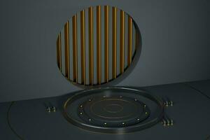 Round product stage with golden decoration, 3d rendering. photo