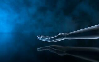 Hand sculpture with fog background, 3d rendering. photo