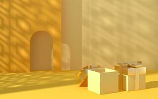 Creative empty background with gift boxes, 3d rendering. photo