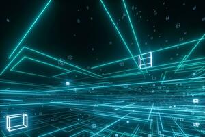 Glowing lines and cubes,data lines and networks ,3d rendering. photo