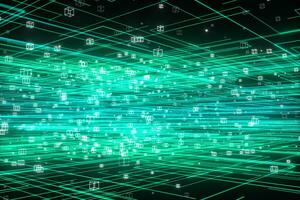 Glowing lines and cubes,data lines and networks ,3d rendering. photo