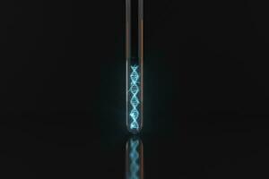 Test tube and chromosomes, DNA and genes,3d rendering. photo