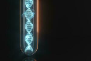 Test tube and chromosomes, DNA and genes,3d rendering. photo