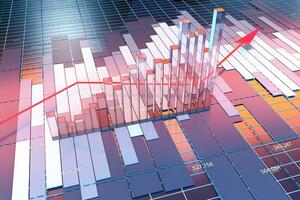 creciente flecha de económico datos, financiero estadística, 3d representación. foto