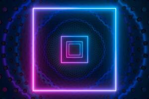Neon and tunnels, mechanical concepts, 3d rendering. photo