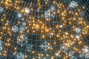 Data lines and earth model,glowing lines and cubes,3d rendering. photo