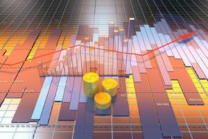 creciente flecha de económico datos, financiero estadística, 3d representación. foto