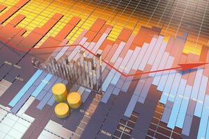 creciente flecha de económico datos, financiero estadística, 3d representación. foto