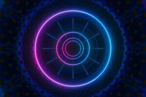 Neon and tunnels, mechanical concepts, 3d rendering. photo