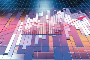 creciente flecha de económico datos, financiero estadística, 3d representación. foto