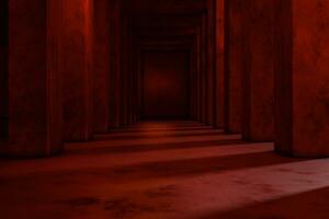 Red cement tunnel with light from the side, 3d rendering. photo