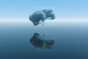 Dark clouds and geometric figure with blue background, 3d rendering. photo